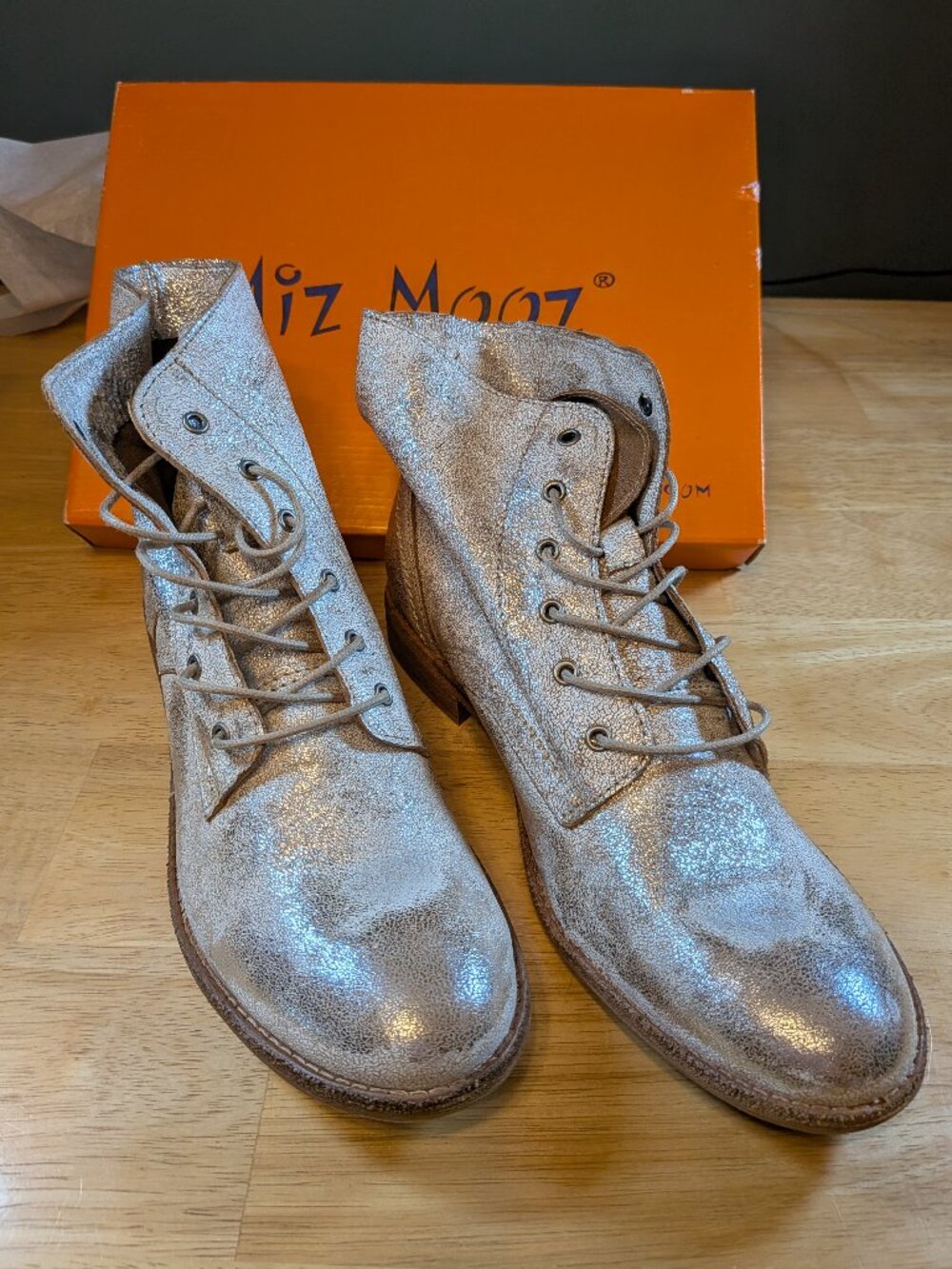 Miz Mooz Miami Metallic Women's Silver Ankle Boots, Sz 40 (Eur), Sz 10 (US), NIB